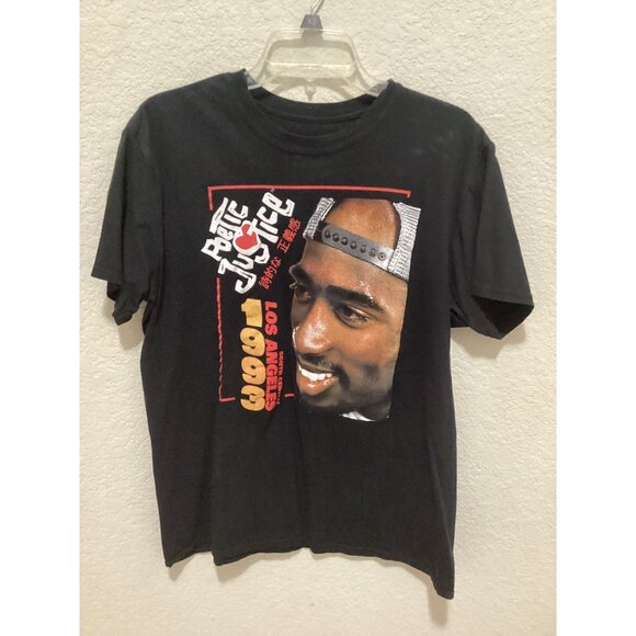 Poetic Justice Tupac Los Angeles Graphic T-Shirt Black Short Sleeve Size L - Picture 3 of 5